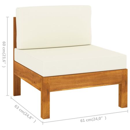  Set mobilier grădină perne alb/crem, 8 piese, lemn masiv acacia