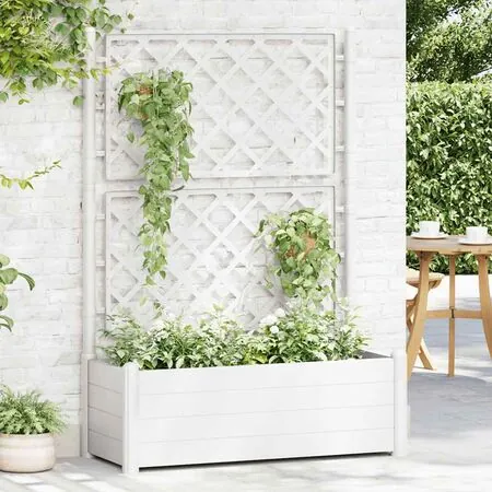 Jardinieră de grădină cu spalier, alb, 100 x 43 x 142, PP