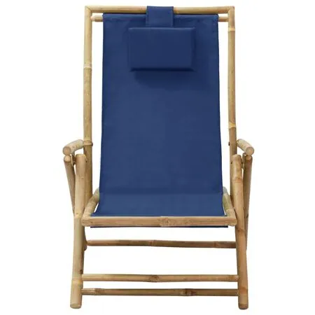  Scaun rabatabil de relaxare, bleumarin, bambus & țesătură