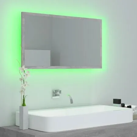  Oglindă de baie cu LED, gri beton, 80x8,5x37 cm, acril