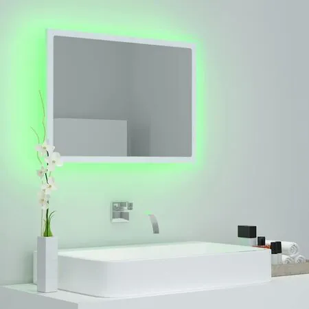  Oglindă de baie cu LED, alb, 60x8,5x37 cm, acril
