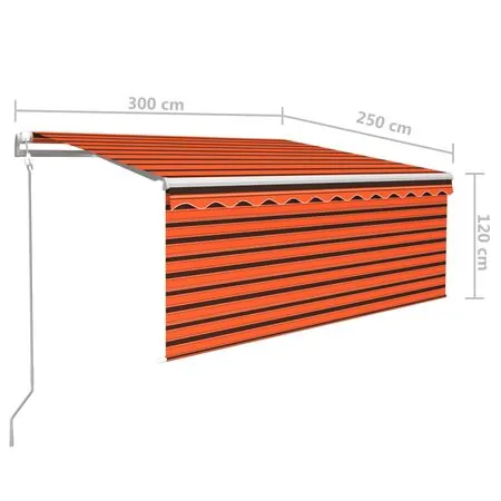  Copertină retractabilă automat cu stor portocaliu&maro 3x2,5 m