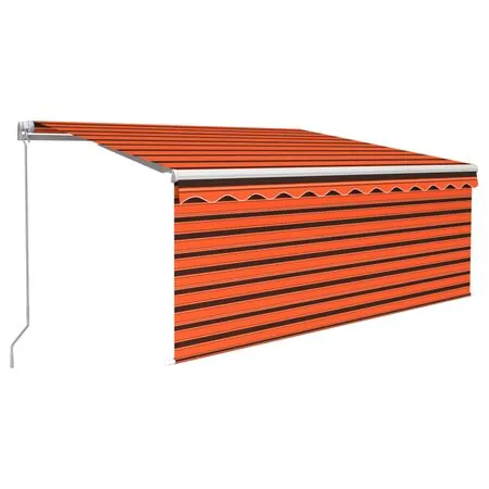  Copertină manuală cu stor&LED, portocaliu&maro, 3,5x2,5 m  
