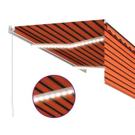  Copertină manuală cu stor&LED, portocaliu&maro, 3,5x2,5 m  
