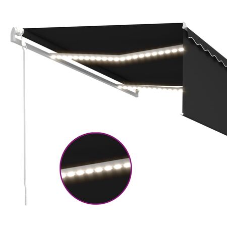 Copertină automată cu stor&senzor vânt&LED, antracit, 4x3 m 