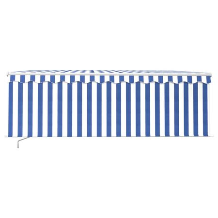  Copertină retractabilă manual cu stor, albastru&alb, 4,5x3 m