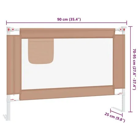  Balustradă de protecție pat copii, gri taupe, 90x25 cm, textil