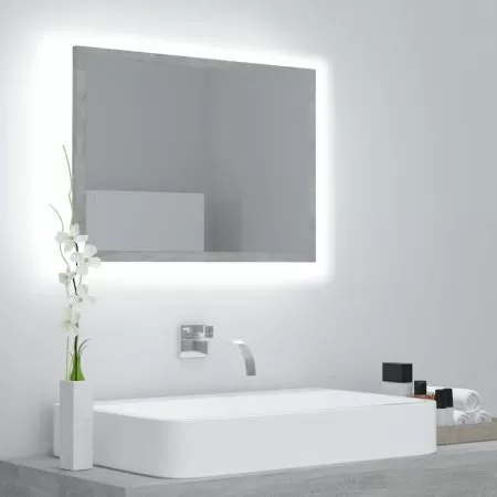 Oglinda de baie cu LED, gri beton