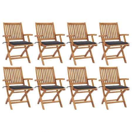 Set 8 bucati scaune de gradina pliabile cu perne, antracit