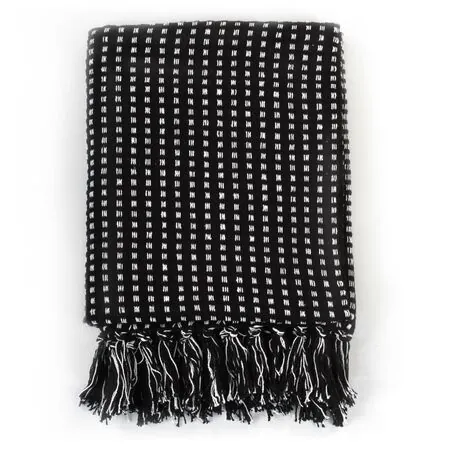  Pătură decorativă cu pătrățele, bumbac, 160 x 210 cm, negru