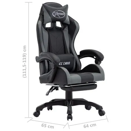  Scaun de racing, suport picioare, gri/negru, piele ecologică