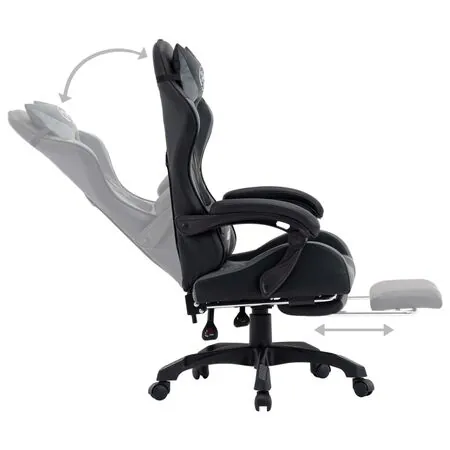  Scaun de racing, suport picioare, gri/negru, piele ecologică