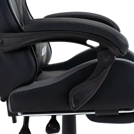  Scaun de racing, suport picioare, gri/negru, piele ecologică