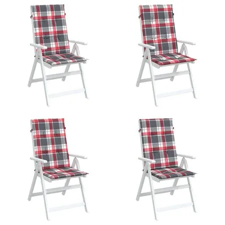  Perne scaun spătar înalt 4 buc. roșu carouri 120x50x3 cm textil