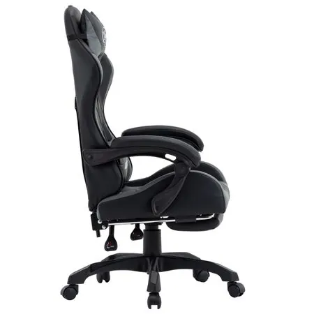  Scaun de racing, suport picioare, gri/negru, piele ecologică