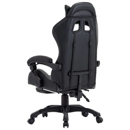  Scaun de racing, suport picioare, gri/negru, piele ecologică