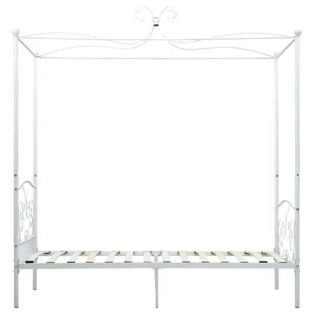  Cadru de pat cu baldachin, alb, 90 x 200 cm, metal
