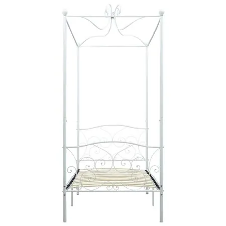  Cadru de pat cu baldachin, alb, 90 x 200 cm, metal