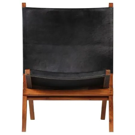 Scaun relaxant pliant, negru, piele naturală