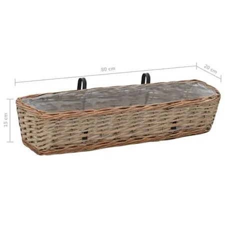  Jardinieră de balcon, 2 buc., 80 cm, răchită cu căptușeală PE