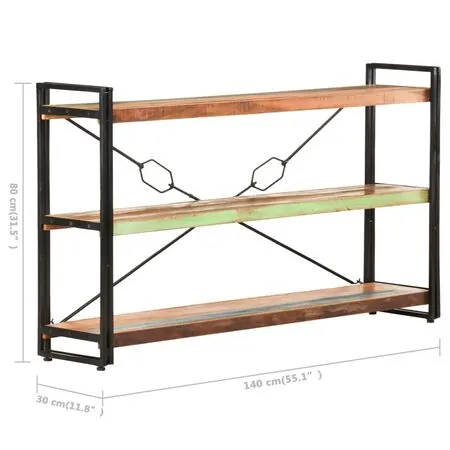  Bibliotecă cu 3 rafturi, 140x30x80 cm, lemn masiv reciclat