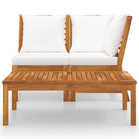  Set mobilier de grădină, 3 piese, perne crem, lemn masiv acacia