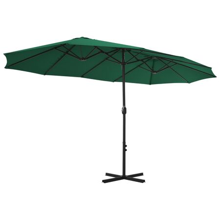  Umbrelă de soare de exterior, stâlp aluminiu, verde, 460x270 cm