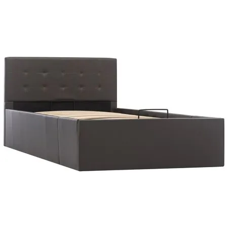  Cadru pat hidraulic cu ladă gri 90x200 cm, piele ecologică