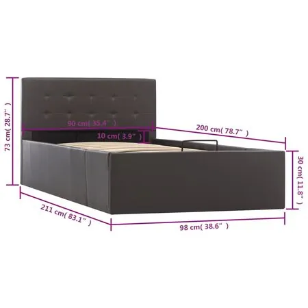  Cadru pat hidraulic cu ladă gri 90x200 cm, piele ecologică