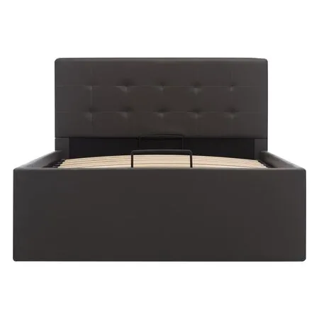  Cadru pat hidraulic cu ladă gri 90x200 cm, piele ecologică