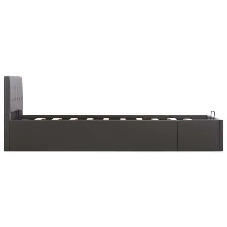  Cadru pat hidraulic cu ladă gri 90x200 cm, piele ecologică