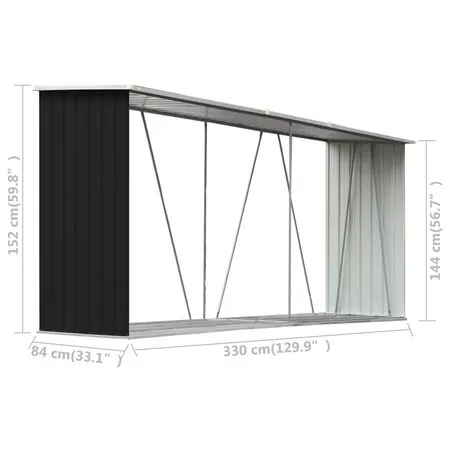  Șopron depozitare lemne antracit 330x84x152 cm oțel galvanizat  
