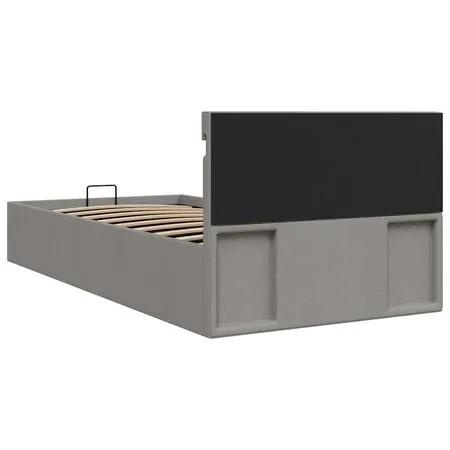  Cadru pat hidraulic ladă&LED gri deschis 100x200 cm textil 