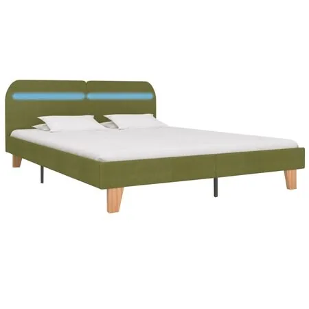  Cadru de pat cu LED-uri, verde, 160 x 200 cm, material textil