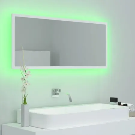  Oglindă de baie cu LED, alb, 100x8,5x37 cm, acril