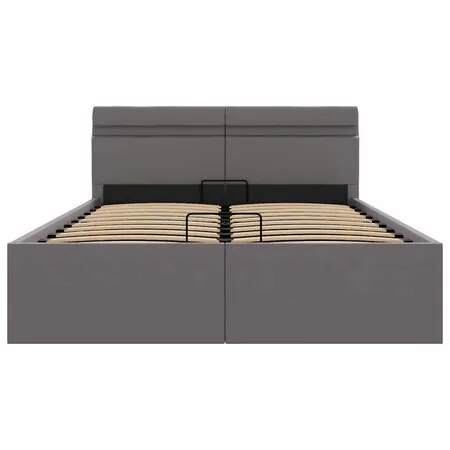  Cadru pat hidraulic ladă și LED gri 140x200 cm piele ecologică 