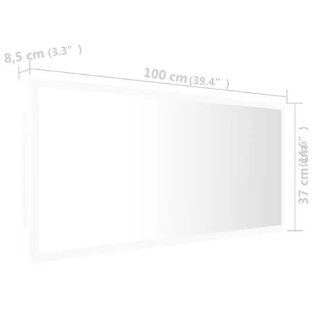  Oglindă de baie cu LED, alb, 100x8,5x37 cm, acril