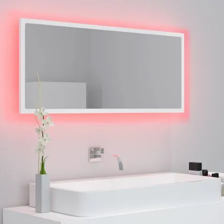  Oglindă de baie cu LED, alb, 100x8,5x37 cm, acril