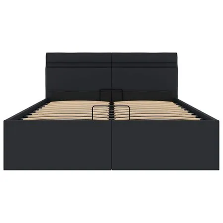  Cadru pat hidraulic ladă, LED, negru 140x200 cm piele ecologică 