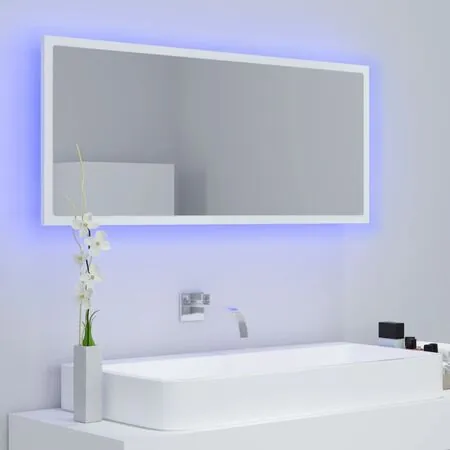  Oglindă de baie cu LED, alb, 100x8,5x37 cm, acril