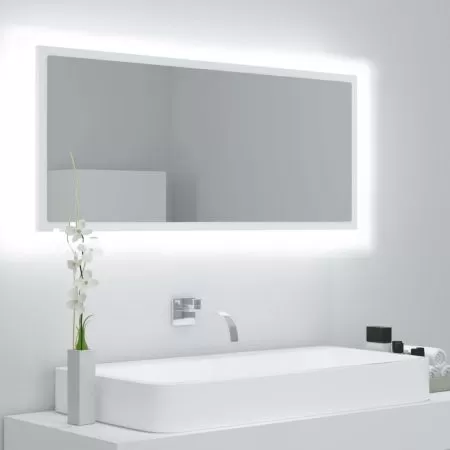  Oglindă de baie cu LED, alb, 100x8,5x37 cm, acril