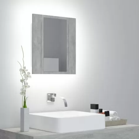 Dulap de baie cu oglinda & LED, gri beton