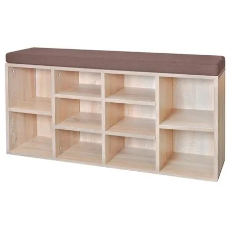 Banchetă de depozitare pantofi, 10 compartimente, culoare stejar 