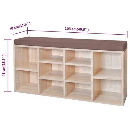 Banchetă de depozitare pantofi, 10 compartimente, culoare stejar 