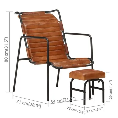  Fotoliu de relaxare cu suport de picioare, maro, piele naturală