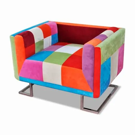  Fotoliu cub, picioare cromate, model Patchwork, material textil 