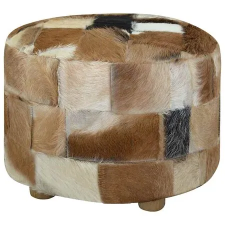  Taburet din piele naturală, rotund, 50 x 50 x 45 cm 