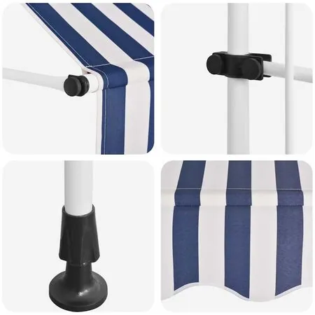  Copertină retractabilă manual, dungi albastru și alb, 200 cm