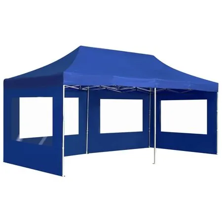  Cort de petrecere pliabil cu pereți, albastru, 6x3 m, aluminiu