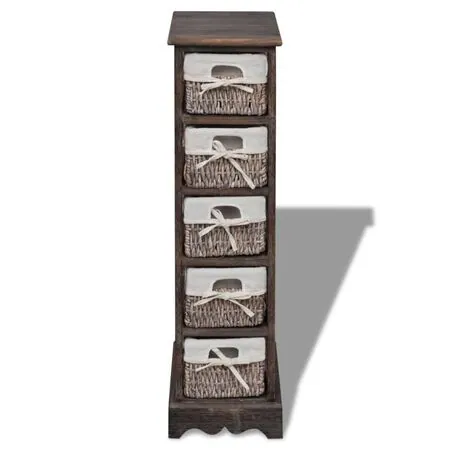  Dulap de depozitare din lemn, 5 coșuri împletite, maro 